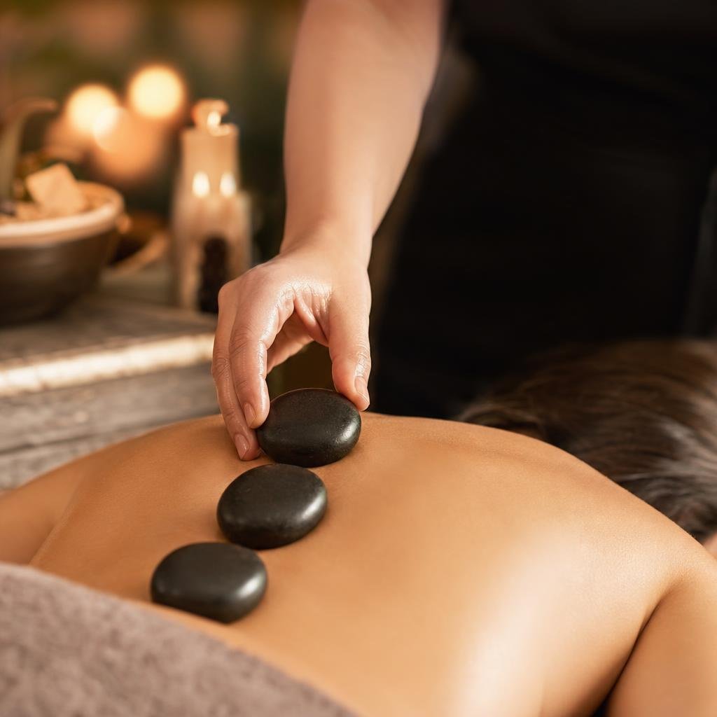 Certified therapist performing hot stone massage at Fiori Spa Koramangala
